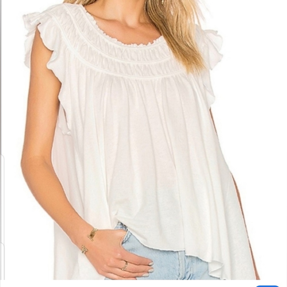 Free People White Ruffled Blouse